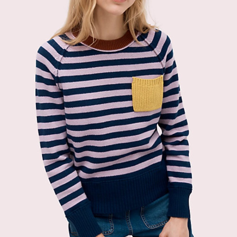 KATE SPADE Stripe Crewneck Sweater  Parisian Navy